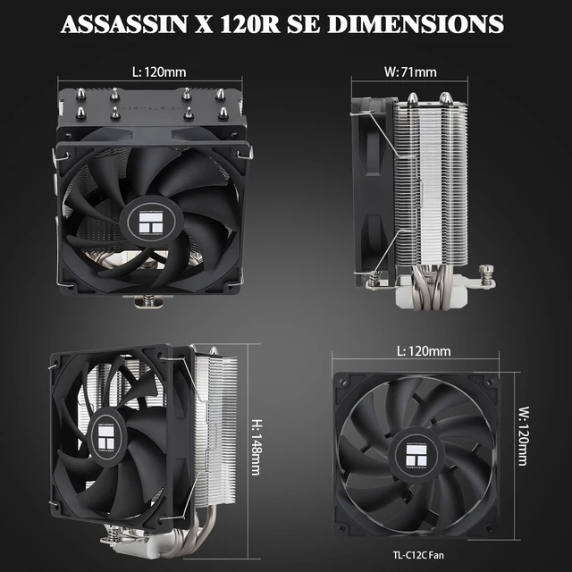 Alt view image 2 of 6 - Assassin X 120R SE CPU Air Cooler, 4 Heat Pipes, 1550RPM Speed, with 120mm PWM Fan,148mm High, Desktop PC Cooling, Support AMD:AM4 AM5/Intel LGA1851/1700/1150/1151/1200