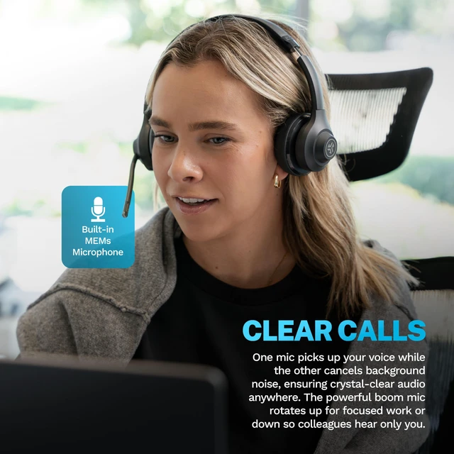 Alt view image 3 of 7 - Go Work Gen 2, Wireless Headset, Bluetooth, USB Dongle, Boom Mic, Multipoint, Over Ear Headphones, Black