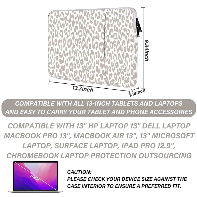 Alt view image 2 of 7 - 13-14 Inch Laptop Sleeve Bag with Pocket, Water Resistant Case Compatible with MacBook Air/Pro 13,MacBook Neo 13,iPad Pro 12.9,Surface,Dell,HP,Chromebook(Grey Leopard Cheetah)