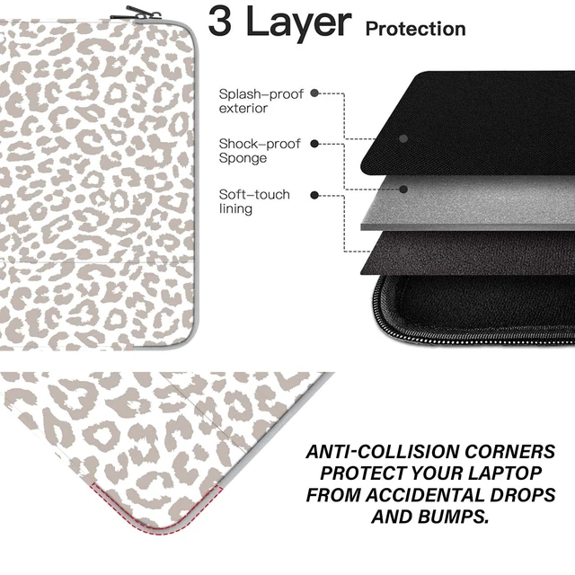 Alt view image 3 of 7 - 13-14 Inch Laptop Sleeve Bag with Pocket, Water Resistant Case Compatible with MacBook Air/Pro 13,MacBook Neo 13,iPad Pro 12.9,Surface,Dell,HP,Chromebook(Grey Leopard Cheetah)