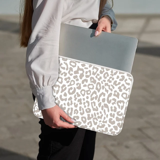 Alt view image 6 of 7 - 13-14 Inch Laptop Sleeve Bag with Pocket, Water Resistant Case Compatible with MacBook Air/Pro 13,MacBook Neo 13,iPad Pro 12.9,Surface,Dell,HP,Chromebook(Grey Leopard Cheetah)