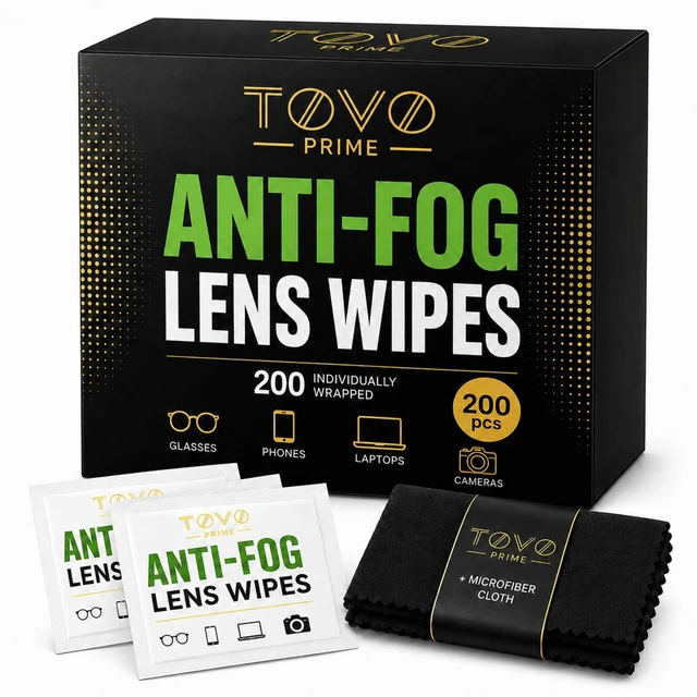 Main image of Lens Wipes for Eyeglasses, 200 Individually Wrapped Eyeglass Cleaning Wipes, Anti-Fog Streak-Free Glasses Cleaner Wipes for Sunglasses, Screens, Camera Lenses + Microfiber Cloth