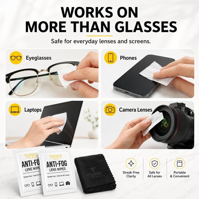 Alt view image 4 of 7 - Lens Wipes for Eyeglasses, 200 Individually Wrapped Eyeglass Cleaning Wipes, Anti-Fog Streak-Free Glasses Cleaner Wipes for Sunglasses, Screens, Camera Lenses + Microfiber Cloth