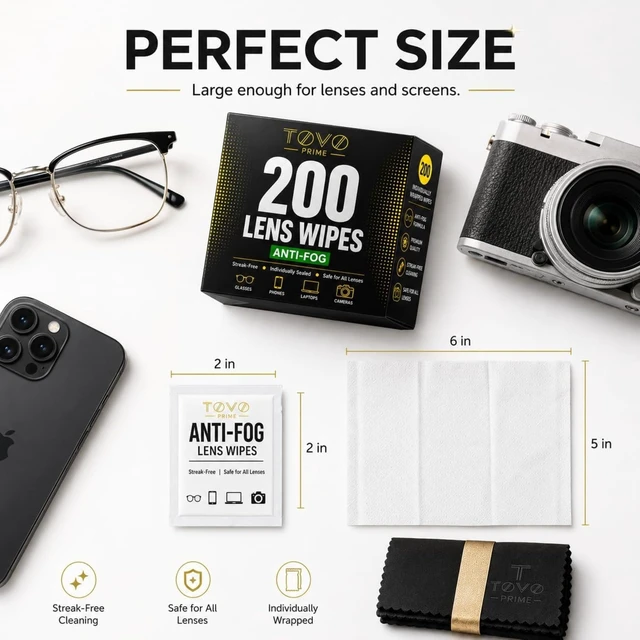 Alt view image 5 of 7 - Lens Wipes for Eyeglasses, 200 Individually Wrapped Eyeglass Cleaning Wipes, Anti-Fog Streak-Free Glasses Cleaner Wipes for Sunglasses, Screens, Camera Lenses + Microfiber Cloth