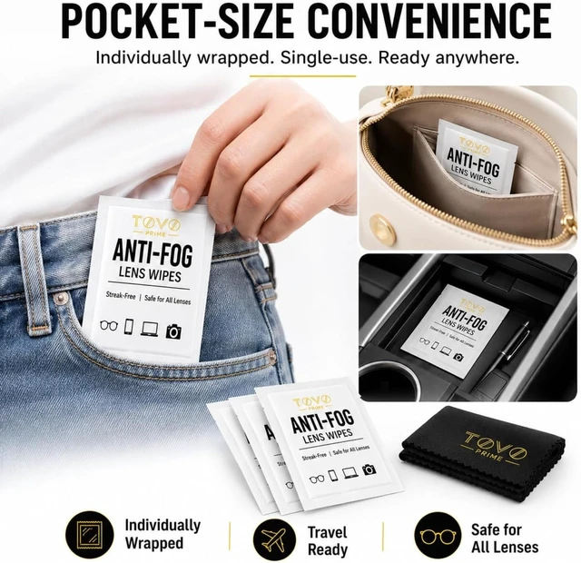 Alt view image 7 of 7 - Lens Wipes for Eyeglasses, 200 Individually Wrapped Eyeglass Cleaning Wipes, Anti-Fog Streak-Free Glasses Cleaner Wipes for Sunglasses, Screens, Camera Lenses + Microfiber Cloth