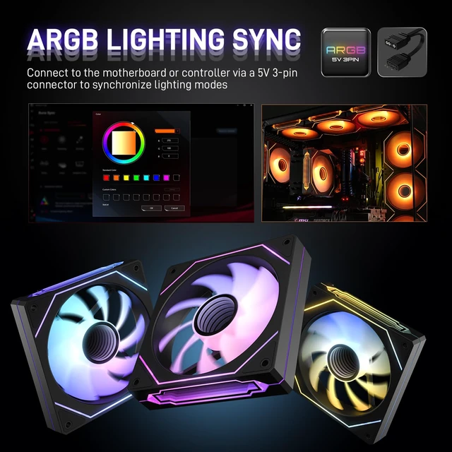 Alt view image 4 of 7 - Black F120 3in1 120mm Infinite Mirror Design Case Fans | 24 LED Lights PWM Control & ARGB effect, Hydraulic HDB Bearing for Low-Noise Operation - Suitable for Most PC Cooling Systems