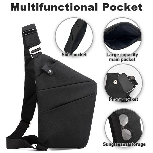 Alt view image 3 of 7 - Anti Theft Travel Bag, One Shoulder Large Capacity Cross-body Bag Chest Fashion Lightweight Sling Bags for Travel Sports (Left Shoulder, Black)
