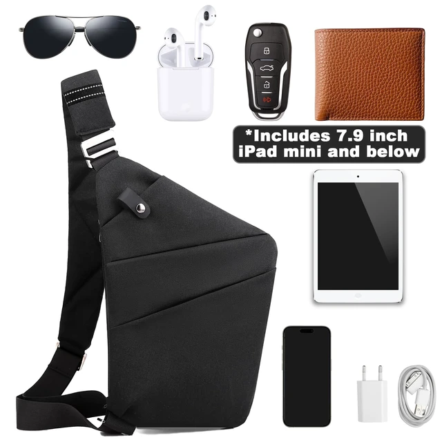 Alt view image 6 of 7 - Anti Theft Travel Bag, One Shoulder Large Capacity Cross-body Bag Chest Fashion Lightweight Sling Bags for Travel Sports (Left Shoulder, Black)