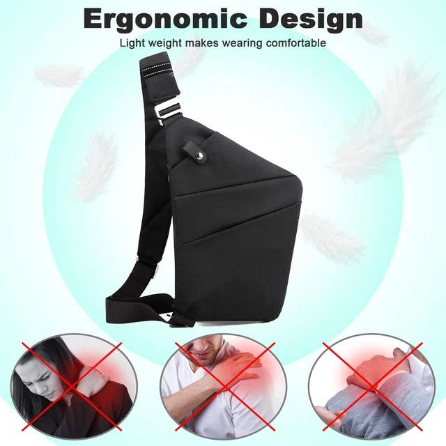 Alt view image 7 of 7 - Anti Theft Travel Bag, One Shoulder Large Capacity Cross-body Bag Chest Fashion Lightweight Sling Bags for Travel Sports (Left Shoulder, Black)