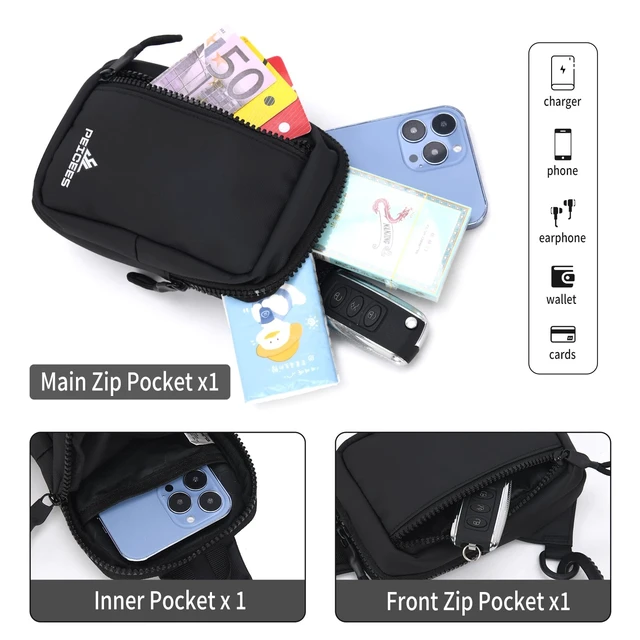 Alt view image 5 of 7 - Small Crossbody Bag for Men Women Mini Sling Bag Travel Running Phone Daypack Cross Body Shoulder Bags with Keyholder, Black