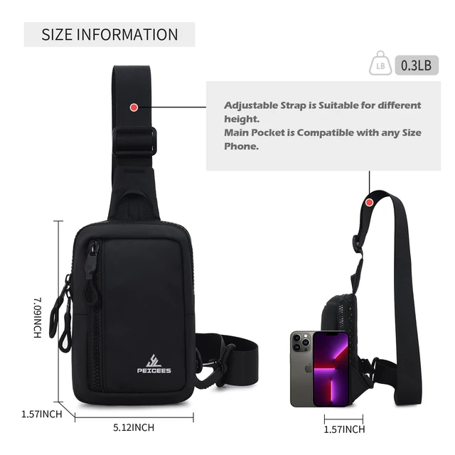 Alt view image 7 of 7 - Small Crossbody Bag for Men Women Mini Sling Bag Travel Running Phone Daypack Cross Body Shoulder Bags with Keyholder, Black