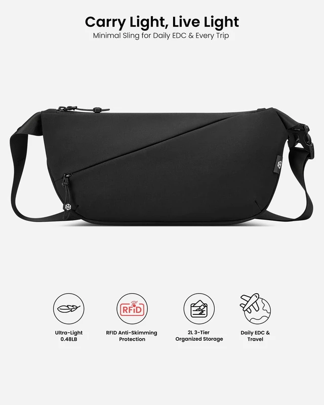 Alt view image 2 of 7 - Flux 2L Sling Chest Bag with RFID Blocking Crossbody for Men Women | Water Repellent Lightweight Carrying Waist Fanny Pack for Travel, EDC Minimalist Shoulder Bag,Daily Commute, Hiking, Walking