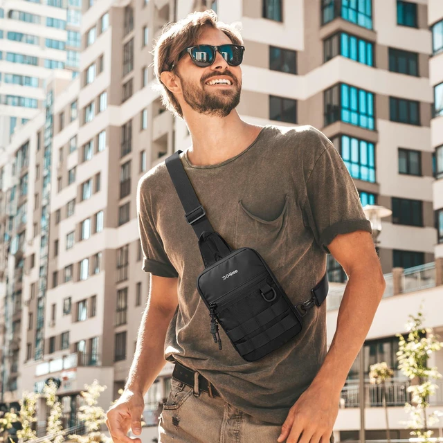 Alt view image 3 of 7 - Small Crossbody Sling Bag, Mini Tactical EDC Chest Bag for Men | Crossbody bag men, Water-Resistant Nylon Small Sling Bag, Tactical Shoulder Bag for Hiking Travel Daily