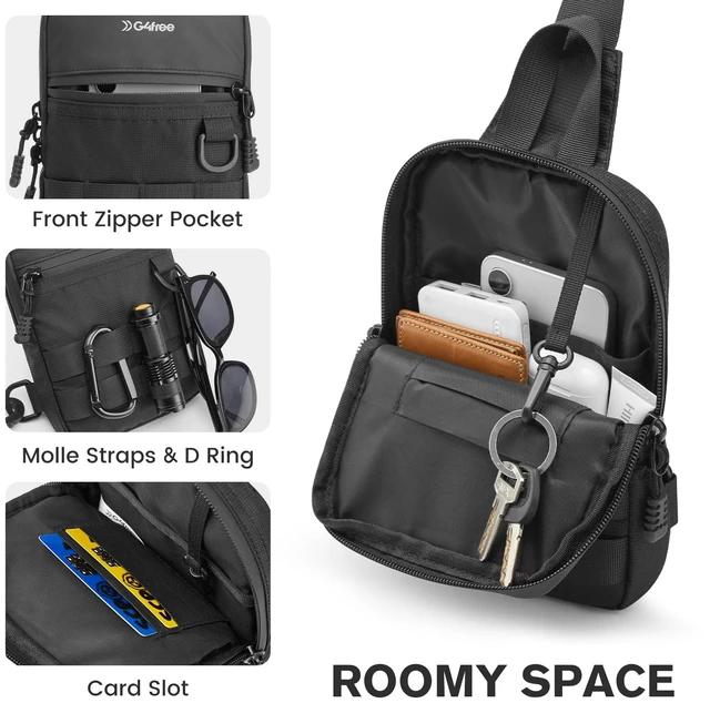Alt view image 4 of 7 - Small Crossbody Sling Bag, Mini Tactical EDC Chest Bag for Men | Crossbody bag men, Water-Resistant Nylon Small Sling Bag, Tactical Shoulder Bag for Hiking Travel Daily
