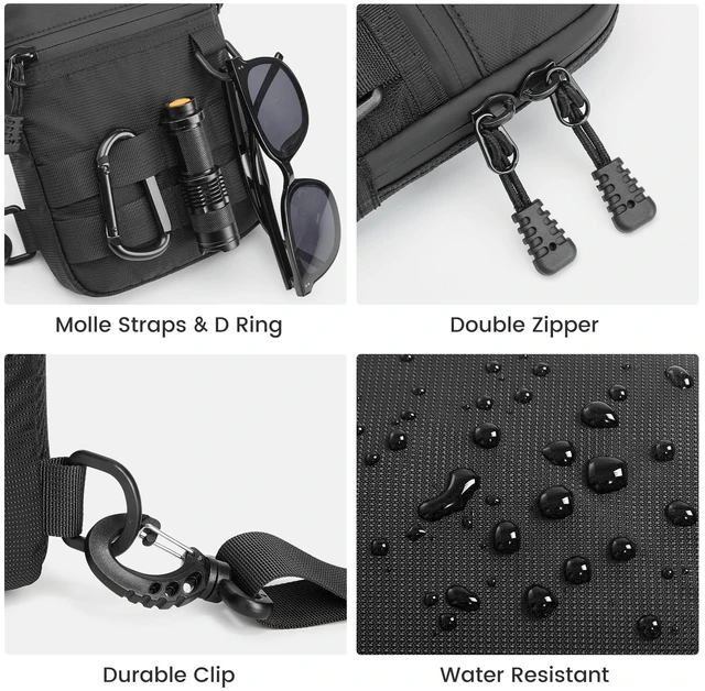 Alt view image 7 of 7 - Small Crossbody Sling Bag, Mini Tactical EDC Chest Bag for Men | Crossbody bag men, Water-Resistant Nylon Small Sling Bag, Tactical Shoulder Bag for Hiking Travel Daily