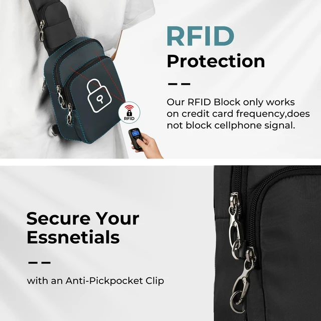 Alt view image 3 of 7 - Sling Bag, Crossbody Bag with Anti-Theft Lock Zipper, RFID Blocking & Water Resistant for Travel Work Sport (Black)