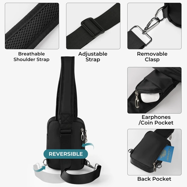 Alt view image 6 of 7 - Sling Bag, Crossbody Bag with Anti-Theft Lock Zipper, RFID Blocking & Water Resistant for Travel Work Sport (Black)