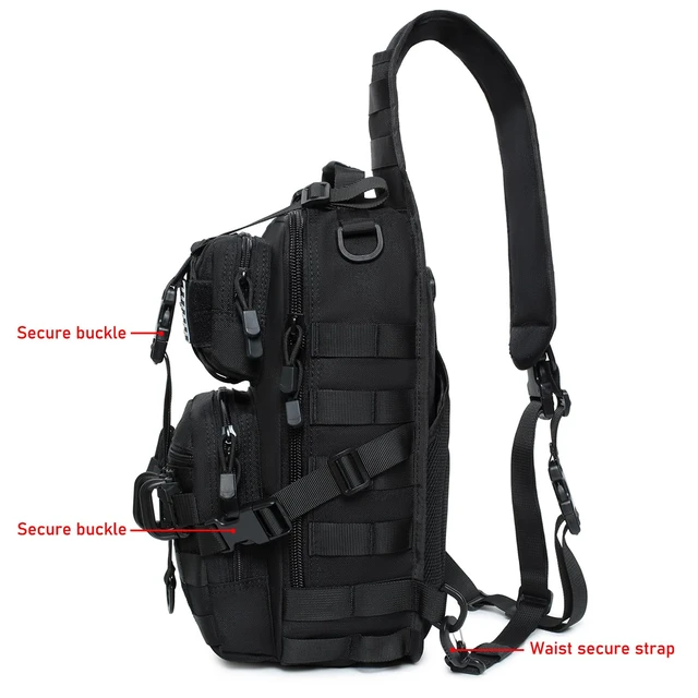 Alt view image 3 of 7 - Tactical Sling Bag Backpack Military Rover Shoulder Sling Pack EDC Molle Range Bag Crossbody Chest Pack (Black)