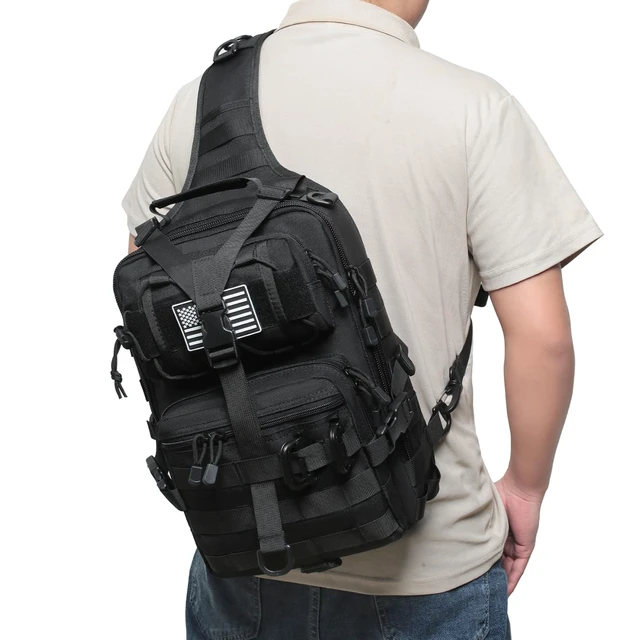 Alt view image 6 of 7 - Tactical Sling Bag Backpack Military Rover Shoulder Sling Pack EDC Molle Range Bag Crossbody Chest Pack (Black)