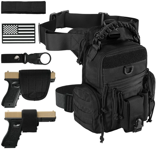 Main image of Military Tactical Drop Thigh Pouch Bag Cross Over Leg Concealed Carry Leg Convertible Shoulder Bag with Double Removable Pistol Holster
