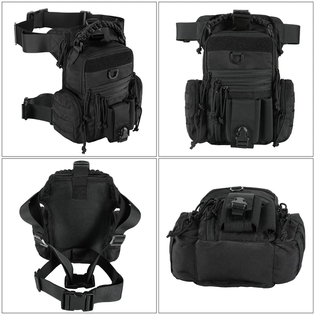 Alt view image 2 of 6 - Military Tactical Drop Thigh Pouch Bag Cross Over Leg Concealed Carry Leg Convertible Shoulder Bag with Double Removable Pistol Holster