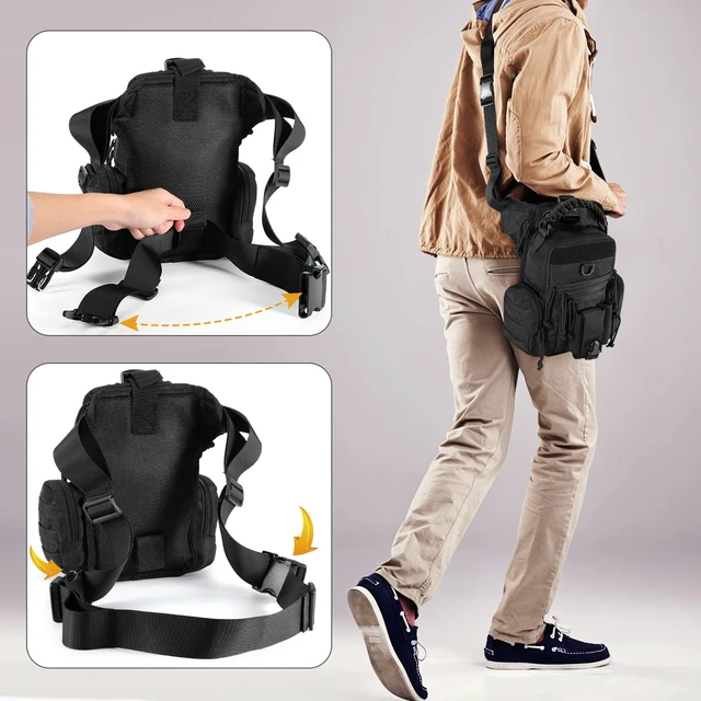 Alt view image 5 of 6 - Military Tactical Drop Thigh Pouch Bag Cross Over Leg Concealed Carry Leg Convertible Shoulder Bag with Double Removable Pistol Holster