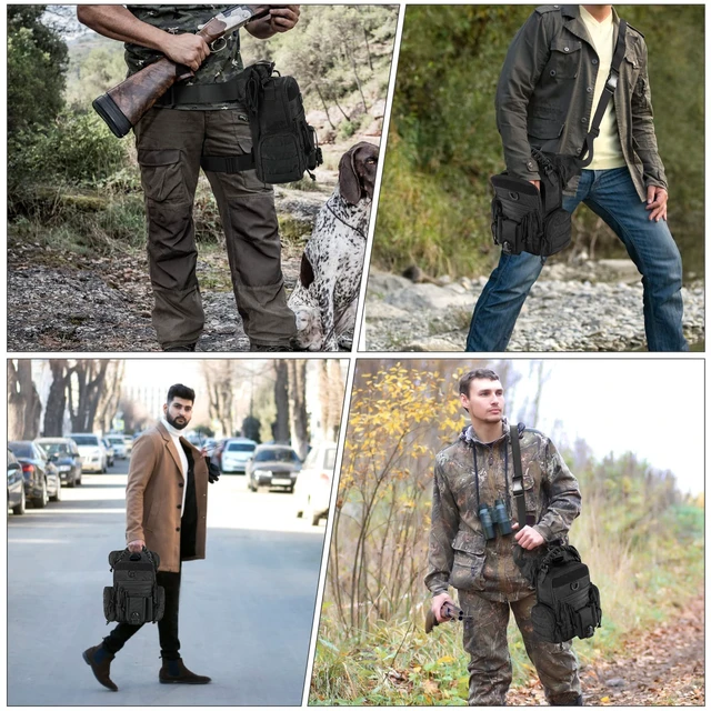 Alt view image 6 of 6 - Military Tactical Drop Thigh Pouch Bag Cross Over Leg Concealed Carry Leg Convertible Shoulder Bag with Double Removable Pistol Holster