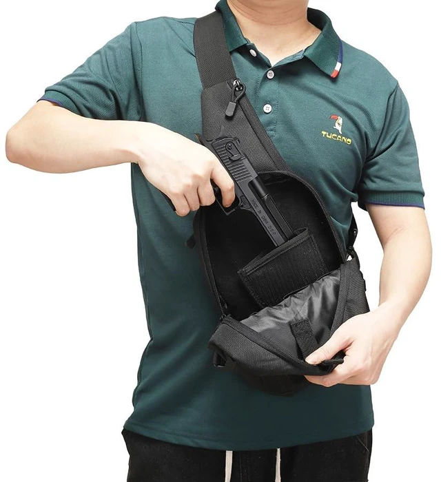 Alt view image 3 of 7 - Concealed Carry Gun Bag for Men & Women, Sling Pistol Bag for Handguns CCW Shoulder Bag Tactical Crossbody Chest Pack Range Bags with Holster (Purple - 1.01)