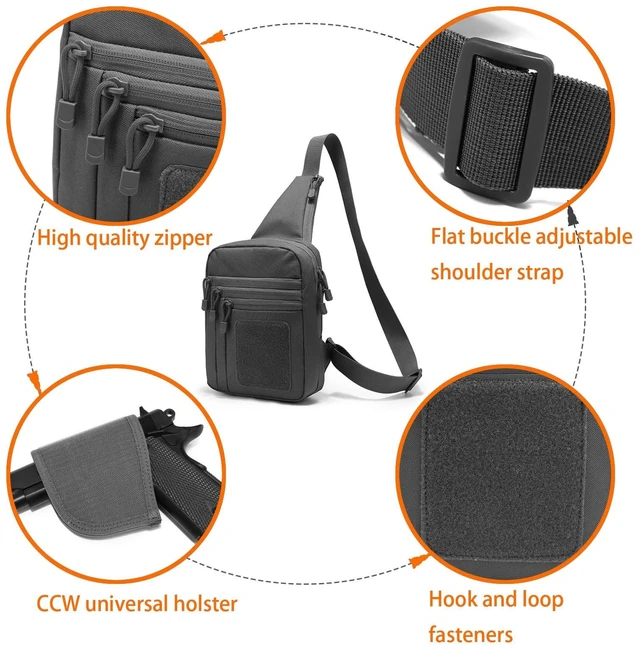 Alt view image 4 of 7 - Concealed Carry Crossbody Sling Bag for Men Women, EDC Shoulder Gun Bag | CCW Sling Bag Crossbody Chest Bag for Travel Work Sport