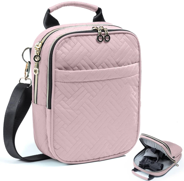 Main image of Soft Pistol Case - Gun Shoulder Bag-Conceal Carry Purses for Women | Quilted padded should bag with gun holster for wome,concealed carry gun pouch, gun purse for women with Shoulder Strap (Pink)