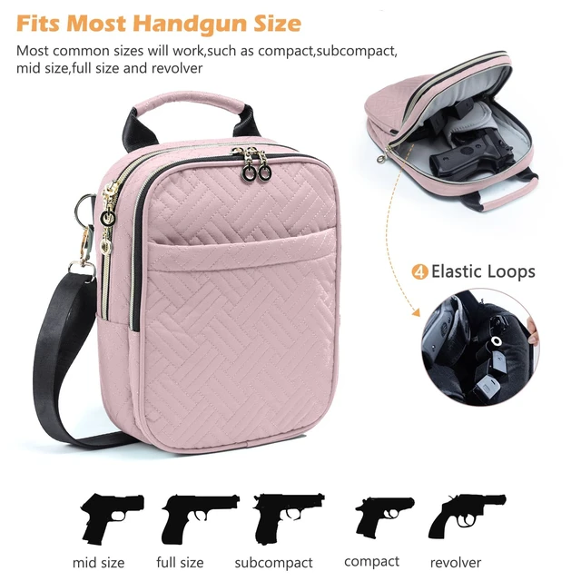 Alt view image 3 of 7 - Soft Pistol Case - Gun Shoulder Bag-Conceal Carry Purses for Women | Quilted padded should bag with gun holster for wome,concealed carry gun pouch, gun purse for women with Shoulder Strap (Pink)