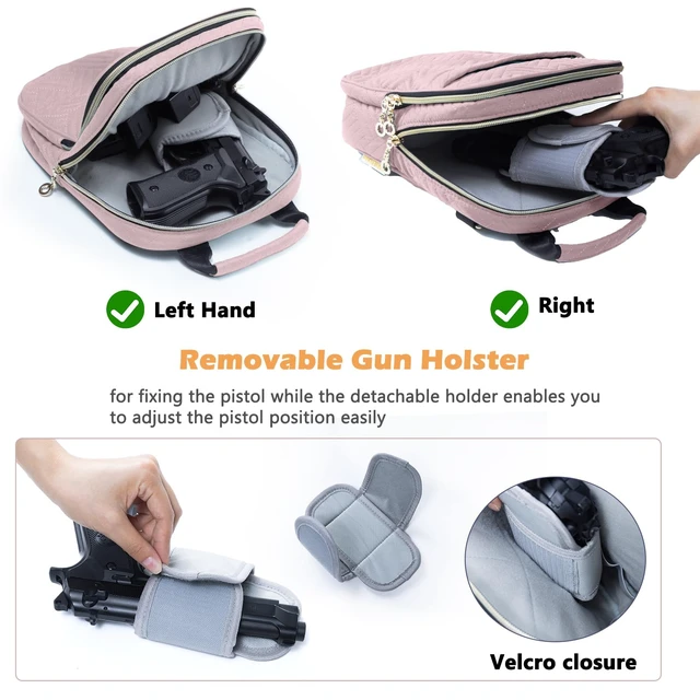 Alt view image 2 of 7 - Soft Pistol Case - Gun Shoulder Bag-Conceal Carry Purses for Women | Quilted padded should bag with gun holster for wome,concealed carry gun pouch, gun purse for women with Shoulder Strap (Pink)