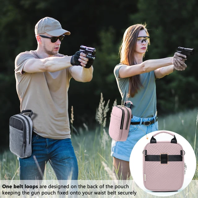 Alt view image 6 of 7 - Soft Pistol Case - Gun Shoulder Bag-Conceal Carry Purses for Women | Quilted padded should bag with gun holster for wome,concealed carry gun pouch, gun purse for women with Shoulder Strap (Pink)