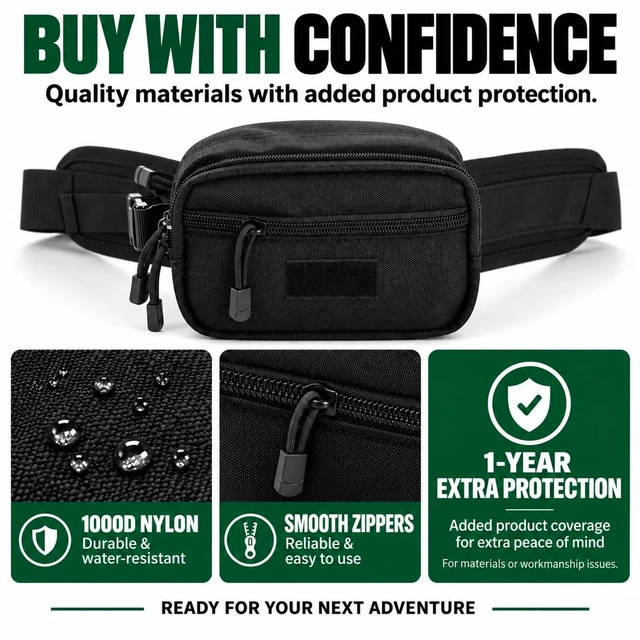 Alt view image 3 of 7 - Concealed Carry Fanny Pack, Tactical Waist Bag | Tactical fanny pack with concealed gun holster for running & EDC. CCW waist bag for men and women, Tan