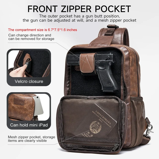 Alt view image 2 of 7 - EDC Crossbody Bag for Men Leather Sling Bag, Tactical Chest Bag with USB Charging Port, 7L Small Casual Daypacks for Travel