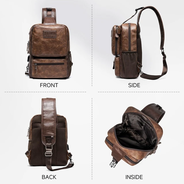 Alt view image 5 of 7 - EDC Crossbody Bag for Men Leather Sling Bag, Tactical Chest Bag with USB Charging Port, 7L Small Casual Daypacks for Travel