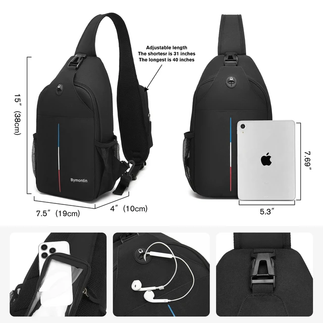 Alt view image 4 of 7 - Crossbody Sling Backpack with Touch Screen Phone Pocket, Chest Bag for Commuting and Daily Use