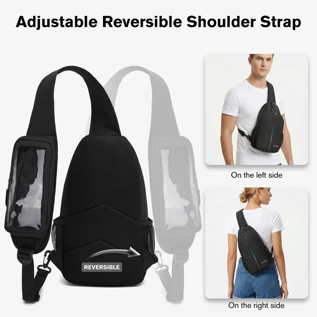 Alt view image 7 of 7 - Crossbody Sling Backpack with Touch Screen Phone Pocket, Chest Bag for Commuting and Daily Use