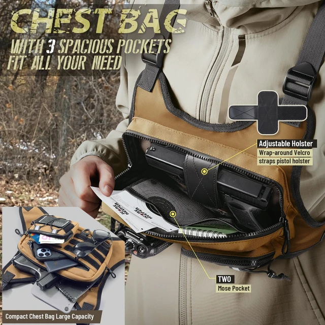 Alt view image 4 of 6 - Chest Bag for Men Women, Tactical Chest Rig Holster, EDC Chest Pack | Lightweight No Bounce Chest Holster for CCW EDC Tactical Use Secure Fit for Running Hiking Motorcycle Outdoor