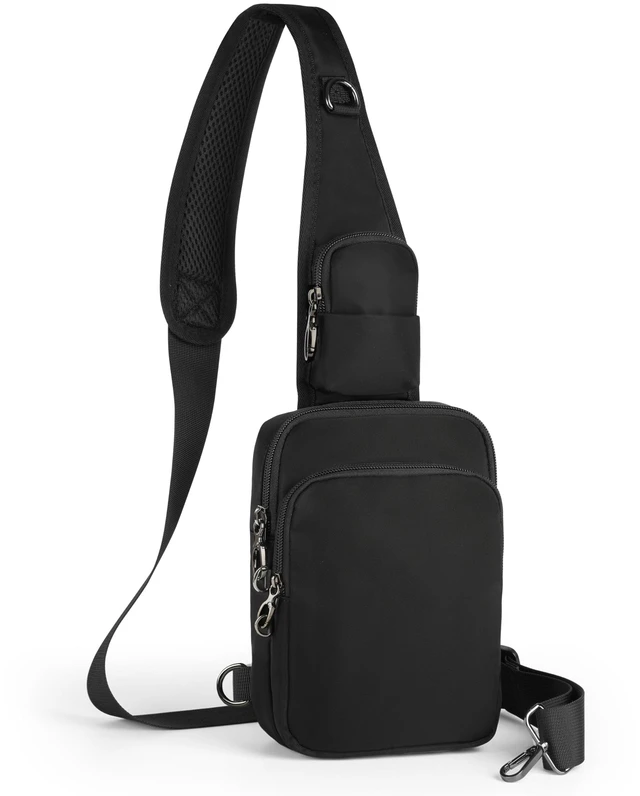 Main image of Sling Bag, Crossbody Bag with Zipper Lock, RFID & Water Resistant for Women Men Small Chest Bags for Travel (Black)