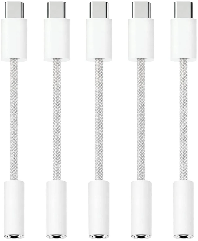 Main image of USB-C to 3.5mm Audio Headphone Adapter - HiFi Compatible with Apple iPhone 17 16 15 Galaxy S25 S24 S23 S22 S21 Plus Pro Max Ultra Pixel iPad - Type C to Aux Cord Jack Dongle Nylon-Braided (5 Pack)