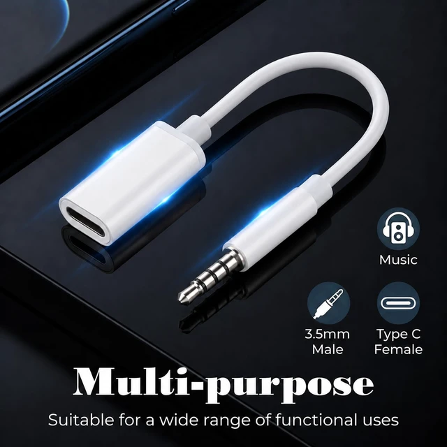 Alt view image 3 of 7 - Usb C Female to 3.5mm Male Usb C Female to Aux Male Audio Adapter Cable | Headphone Jack Adapter Type C to Aux Cable Cord Compatible with Smartphones, Tablets, Laptops, MP3 Players White