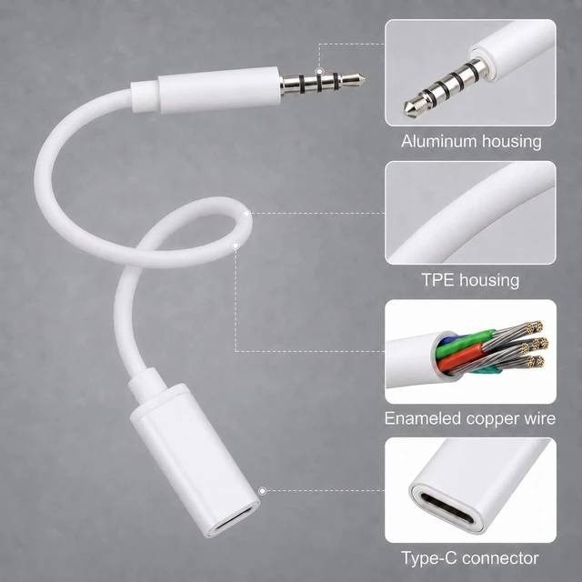 Alt view image 4 of 7 - Usb C Female to 3.5mm Male Usb C Female to Aux Male Audio Adapter Cable | Headphone Jack Adapter Type C to Aux Cable Cord Compatible with Smartphones, Tablets, Laptops, MP3 Players White