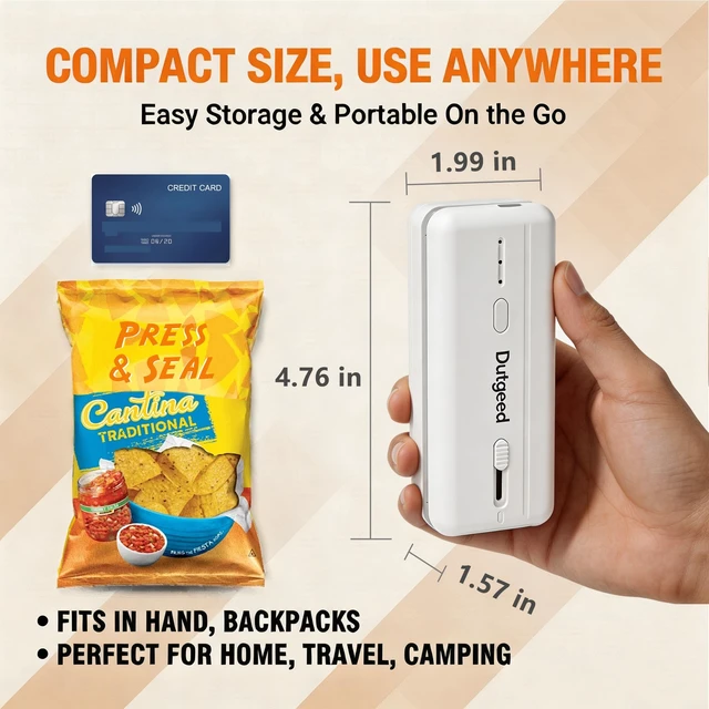 Alt view image 3 of 5 - Mini Bag Sealer, 2 in 1 Heat Bag Sealer with Cutter and Magnet for Kitchen Fridge, 1300mAh Rechargeable Heat Bag Resealer for Fresh Chips Snacks Mylar Plastic Bags Food Packaging Home Bakers Gift