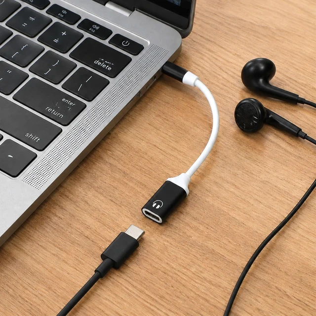 Alt view image 6 of 7 - Headphone Jack Adapter, 3.5mm Male to USB-C Female Audio Adapter, Type-C to Aux Dongle for MP3 Players, CD Players, Laptops, Tablets, Smartphones, and Accessories (Black/White)