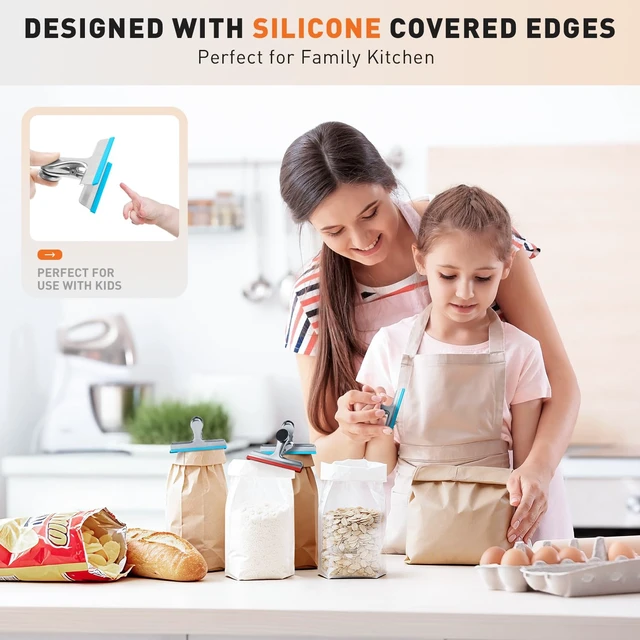 Alt view image 6 of 7 - Magnetic Chip Clips, Stainless Steel Chip Bag Clips with Strong Magnet and Silicone Cover, Heavy Duty Food Bag Clip for Kitchen Storage, 6 Pack Color Coded, 3 Inch