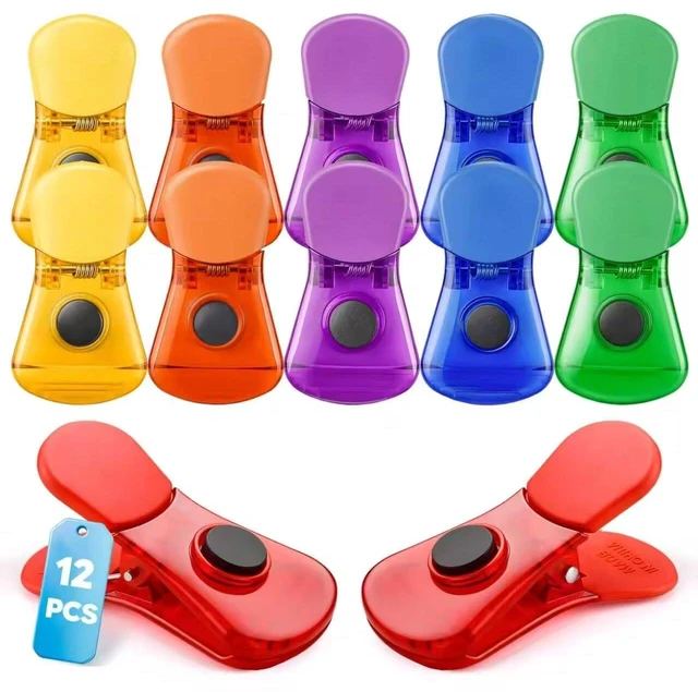 Main image of Chip Clips Bag Clips, 12Pack Magnetic Bag Clip for Food Storage | Snack Bread Bag Clips, Heavy Duty Plastic Refrigerator Magnet Air-Tight Clip, Clothes Pins for Home Kitchen Office, 6 Colors