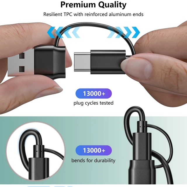Alt view image 3 of 7 - 5-in-2 (65W) Multi Charging Cable with iWatch Charger : USB A/C Input, Type C/IP/Micro USB/Mini B Cable Cord for iWatch Ultra/SE/10-1/iPhone 17-11/Galaxy S25-S20/Garmin GPS-Black, 4FT