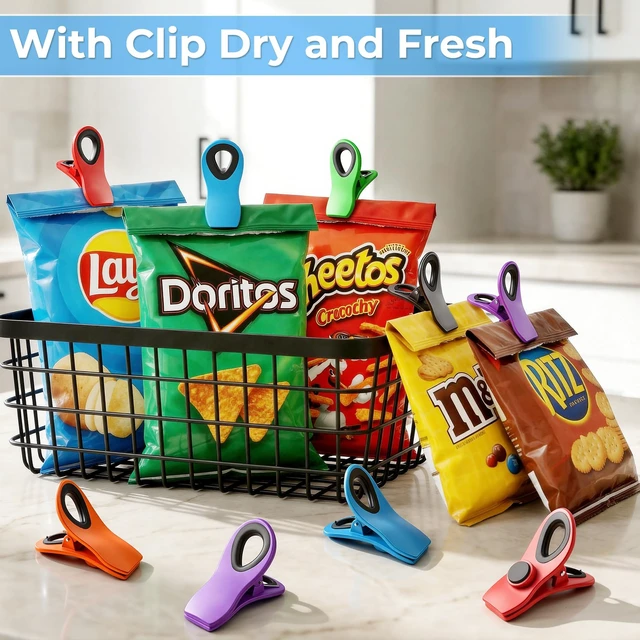 Alt view image 4 of 7 - 12 Pack Magnetic Chip Clips for Food Packages, Kitchen Clips with Magnet for Refrigerator, Plastic Assorted Colors for Food Storage