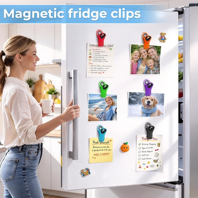 Alt view image 5 of 7 - 12 Pack Magnetic Chip Clips for Food Packages, Kitchen Clips with Magnet for Refrigerator, Plastic Assorted Colors for Food Storage
